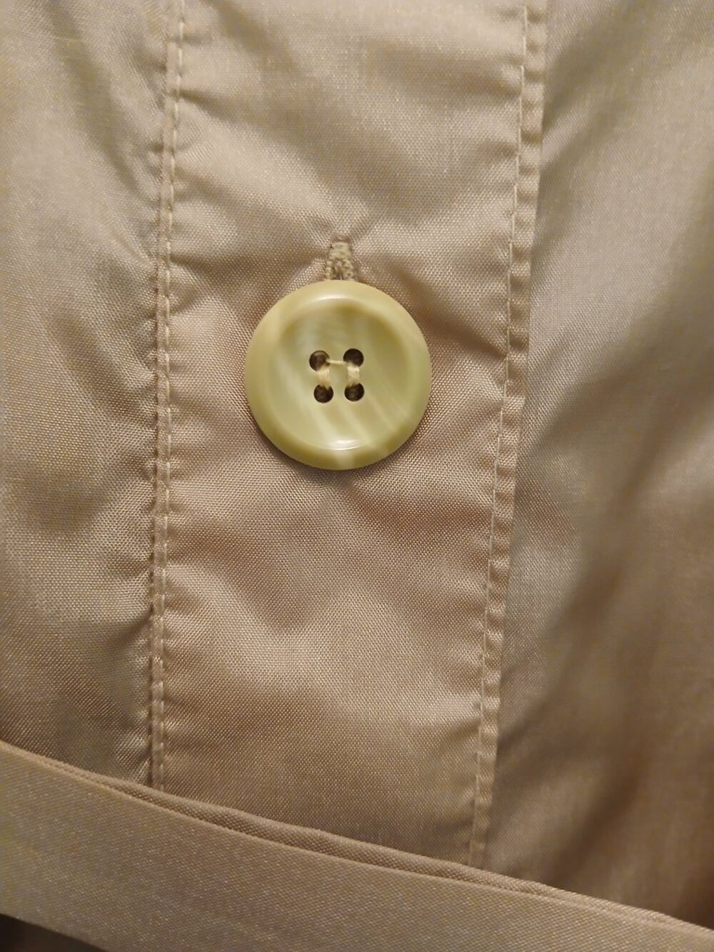 Vintage 60s Saks Fifth Avenue Aqua Sheen Tan/Gold Belted Raincoat Trench Sz M - Picture 5 of 15